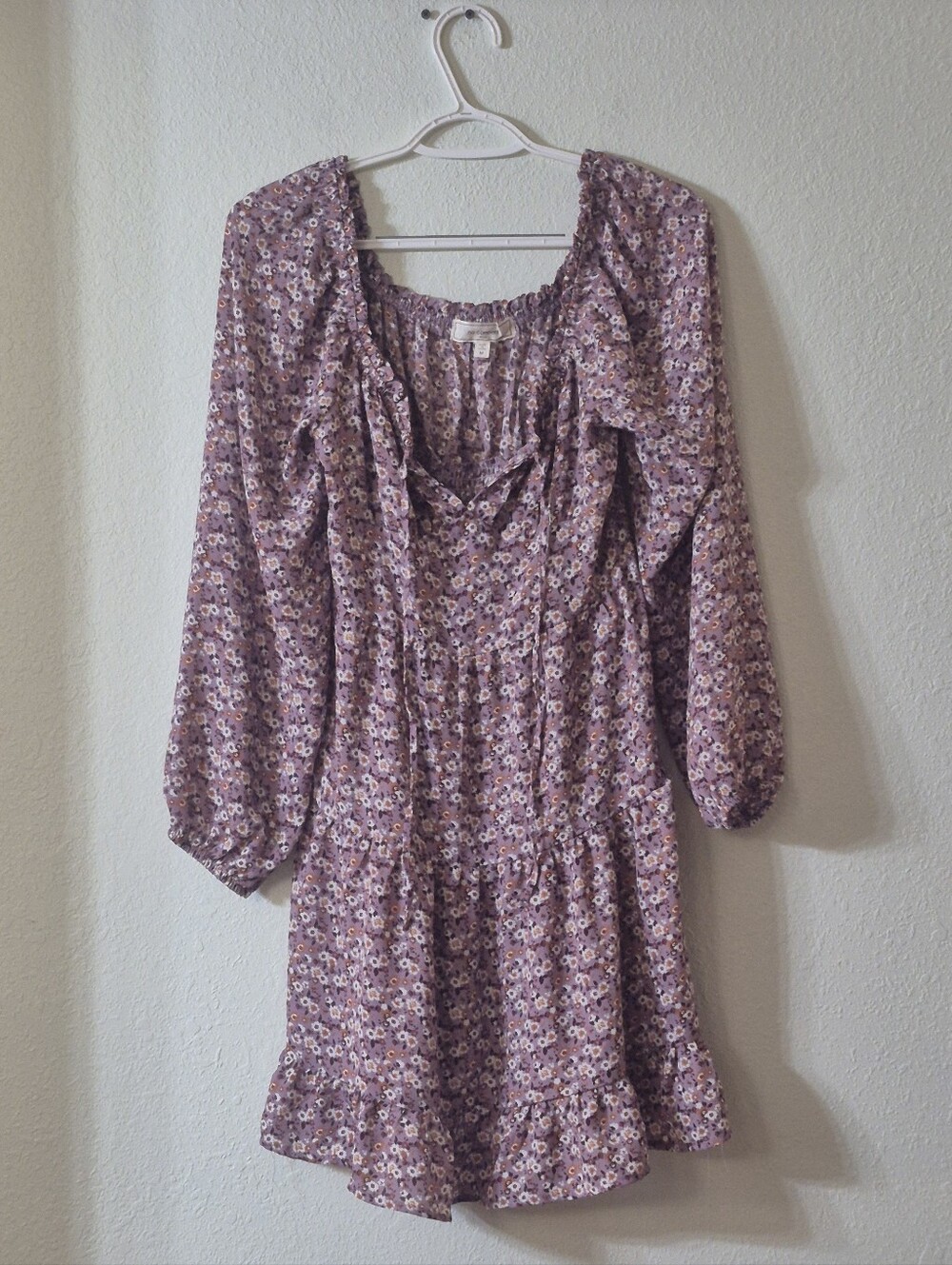 Floral Long-Sleeve Smocked Mini Dress in Dusty Lavender